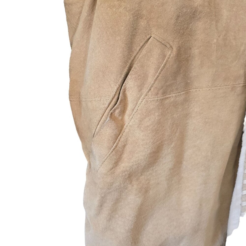 VTG Weathervane Women Suede Leather Coat Med Hood Fleece Lining Western Cowgirl - Picture 3 of 12